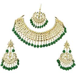 Finekraft Meena Kundan Bridal Wedding Designer Gold Plated Pearls Necklace Jewelry Set