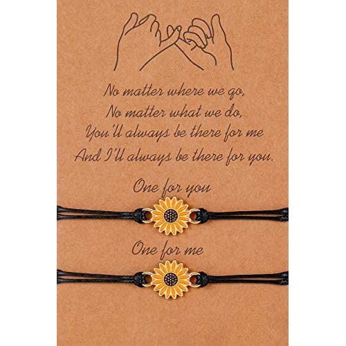 Pinky Pomise Distance Matching Bracelets for Best Friends Couple Family Women Mens Teen Girls Sunflower Boho Bracelet Friendship Jewelry