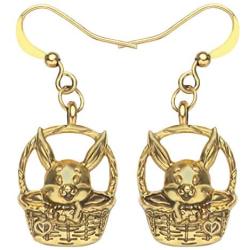 DOWAY Antique Gold Plated Basket Easter Bunny Rabbit Earrings Dangle Drop Metal Jewelry for Women Girls Classic Gift