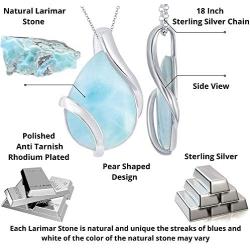 Sterling Silver Natural Larimar Pear-Shaped Designed 18'' Pendant Necklace