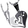 Cupimatch 2-Piece Stainless Steel Couple Necklace Rhinestone I Love You Heart Puzzle Matching Pendant with Chain