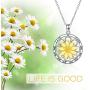Daisy Necklace 925 Sterling Silver Spinning Daisy Flower Engraved Pendant Necklace Jewelry Gifts for Women Teen Girls