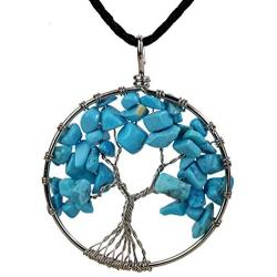 YACQ Tree of Life Gemstone Cluster Pendant Necklace Wire Wrapped Healing Chakra Spiritual Raw Stone Tumbled Handcrafted Jewelry for Women 18''+2''