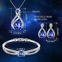 Menton Ezil Charming Nobile Swarovski Jewelry Sets with Sapphire Blue Necklace 18K White Gold Bracelet Earrings for Women