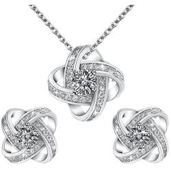 Yoursfs Halos Bridal Jewelry Set for Women Platinum Plated Big CZ Austrian Crystal Clip On Earrings Pendant Necklace Sets