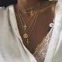 NSLS 3 Pieces Dainty Layered Choker Necklace Red Rhinestone Multilayer Gold Long Chain Crystal Cross Pendant Necklaces for Women Girls