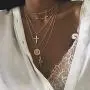 NSLS 3 Pieces Dainty Layered Choker Necklace Red Rhinestone Multilayer Gold Long Chain Crystal Cross Pendant Necklaces for Women Girls