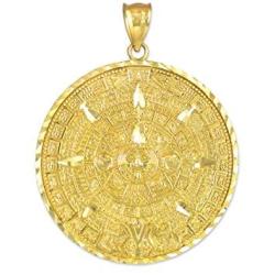 14k Yellow Gold Aztec Charm Mayan Calendar Pendant