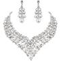 BriLove Womens Wedding Bridal Crystal Hollow Cluster Teardrop Enamel Statement Necklace Dangle Earrings Set