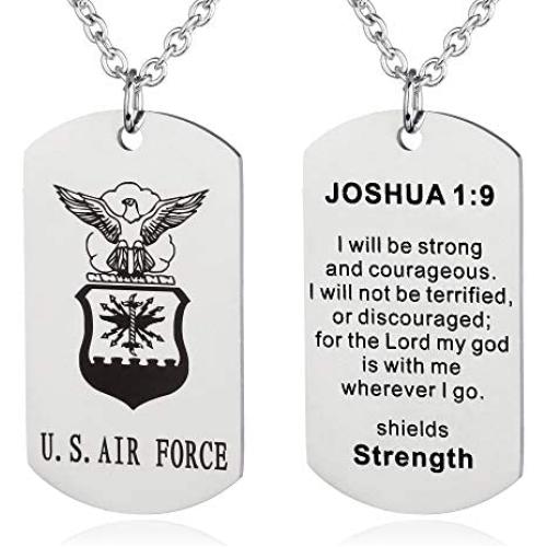 FAYERXL US Marine Corps Dog Tag Necklace Birthday Gift Ideas To Husband Son JOSHUA 1:9 Prayer Pendant