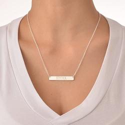 MyNameNecklace Personalized Bar Pendant Necklace Precious Metal Silver 925 Engraved with Any Name Letter Symbols-Jewelry Gift for Her