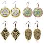 Jertom 4 Pairs Copper Bohemian Vintage Totem Painting Hook Dangling Boho Earrings Set Retro Bronze Brass Ethnic Jewelry for Women