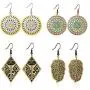 Jertom 4 Pairs Copper Bohemian Vintage Totem Painting Hook Dangling Boho Earrings Set Retro Bronze Brass Ethnic Jewelry for Women