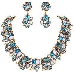 BriLove Womens Tribal Ethnic Crystal Mix-Shape Cluster Statement Necklace Dangle Earrings Set