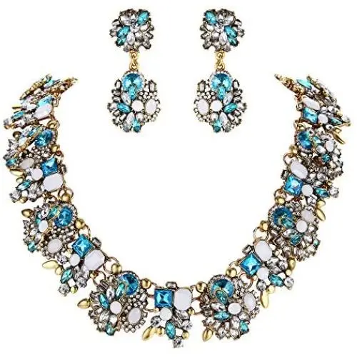 BriLove Womens Tribal Ethnic Crystal Mix-Shape Cluster Statement Necklace Dangle Earrings Set BriLove Womens Tribal Ethnic Crystal Mix-Shape Cluster Statement Necklace Dangle Earrings Set