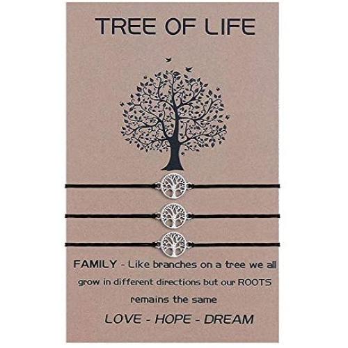 SUNSH Tree of Life Bracelets for Family Women Teen Girls Kids Couple Lover with Wish Card Adjustable Black/Red String Father Son Mother Daughter Husband Wife Boyfriend Girlfriend Friendship Gifts