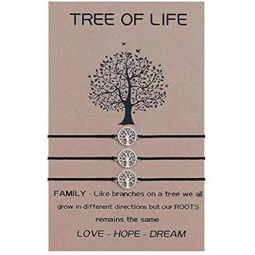 SUNSH Tree of Life Bracelets for Family Women Teen Girls Kids Couple Lover with Wish Card Adjustable Black/Red String Father Son Mother Daughter Husband Wife Boyfriend Girlfriend Friendship Gifts