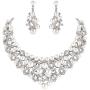 EVER FAITH Crystal Cream Simulated Pearl Wedding Floral Necklace Earrings Set Clear