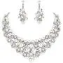 EVER FAITH Crystal Cream Simulated Pearl Wedding Floral Necklace Earrings Set Clear