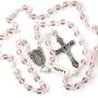 Luomu 2pcs Pink&Blue Glass Round Beads Rosary Necklace for Girls ans Boys with Pearl Glory Beads with Miraculous Center Piece and Crucifix Pack in Velvet Bag