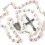 Luomu 2pcs Pink&Blue Glass Round Beads Rosary Necklace for Girls ans Boys with Pearl Glory Beads with Miraculous Center Piece and Crucifix Pack in Velvet Bag