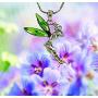 DianaL Boutique Silvertone Fairy Tinkerbell Pendant Necklace Green Crystal Wings