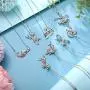 Hicarer 8 Pieces Mermaid Necklace Unicorn Pendant Necklace Cute Fairy Necklace Crystal Pendant Necklaces for Princess Jewelry