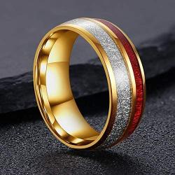 HZX JELEY 8mm Titanium Wedding Hand Ring Tungsten Silver Meteorite Fiber Inlay High Polish Comfortable Fit Silver / 18K Gold/Rose Gold for Men&Women/Size 7-12