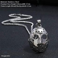 FIZIZDH Mens Stainless Steel Jasons Mask Hollow Openwork Pendant Necklace, 24 inch Keel Link Chain