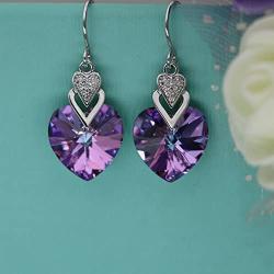 Scarlvambo Womens Elegant Love Heart Prom Dangle Earrings Cubic Zirconia Vitrial Light Purple Crystals