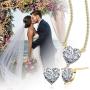 Beyond Love Heart Pendant Necklace and Earrings Jewelry Set for Women 18K White Gold Plated Bridal Wedding Silver Choker 5A Zirconia Girl Gift Party 18”