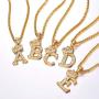 U7 Bling Alphabet Name Jewelry Men CZ Crowned Initial Necklace Statement King Crown Women 18K Gold Plated Cubic Zirconia Letter Pendant 3mm 22'' Rope Chain Necklaces, from A to Z