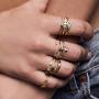 VACRONA Dainty Gold Evil Eye Ring 14K Gold Plated Simulated Sapphire Ring White CZ Micro Pave Ring Stackable Eternity Ring Protection Ring Gift for Her