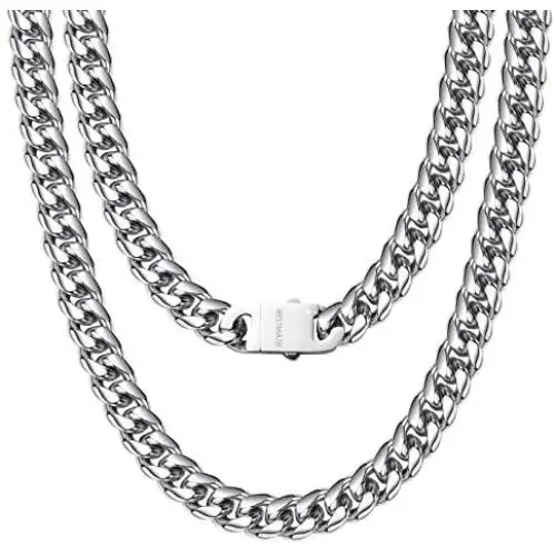 WESTMIAJW Mens Miami Cuban Link Chain Necklace Jewelry,Stainless Steel/Black/Gold,12/14mm Width,45/50/55/60/65/70/75cm WESTMIAJW Mens Miami Cuban Link Chain Necklace Jewelry,Stainless Steel/Black/Gold,12/14mm Width,45/50/55/60/65/70/75cm