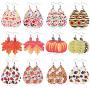 GYSONG Fall Earrings For Women Faux Leather Earrings Sunflower Earrings Halloween Pumpkin Earrings Teardrop Leather Earrings Thanksgiving Dangle Drop Earrings For Women Kids 12 Pairs
