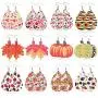 GYSONG Fall Earrings For Women Faux Leather Earrings Sunflower Earrings Halloween Pumpkin Earrings Teardrop Leather Earrings Thanksgiving Dangle Drop Earrings For Women Kids 12 Pairs