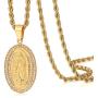 ROWIN&CO Mens 18K Gold Hip Hop Iced Out Bling Micro Pave Artificial Diamond Oval Virgin Mary CZ Pendant with 20/24/30 inchs Gold Rope Chain