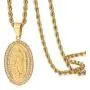 ROWIN&CO Mens 18K Gold Hip Hop Iced Out Bling Micro Pave Artificial Diamond Oval Virgin Mary CZ Pendant with 20/24/30 inchs Gold Rope Chain
