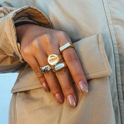 17 MILE 4 PCS Gold Chunky Dome Rings Set for Women 18K Real Gold Signet Polished Round Stacking Minimalist Ring Size 6-9