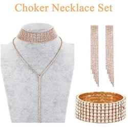 Hicarer Women Crystal Jewelry Set Bridal Wedding Rhinestone Choker Bracelet Dangle Earrings