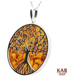 Cognac Baltic Amber Sterling Silver 925 Beauty Pendant Big Tree. KAB-274