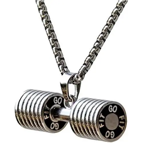 JAJAFOOK Jewelry Mens Womens Stainless Steel Fitness Gym Dumbbell Barbell Chain Pendant Necklace JAJAFOOK Jewelry Mens Womens Stainless Steel Fitness Gym Dumbbell Barbell Chain Pendant Necklace
