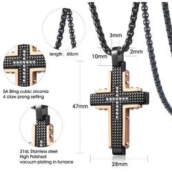 WESTMIAJW Stainless Steel Black Cross Pendant Necklace Chain Jewelry for Men Boys 60cm