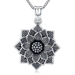 Odinstone Lotus Flower Necklace S925 Sterling Silver Yoga Pendant Fine Jewelry Gift for Women(with Gift Box)
