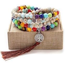 Mala Beads 108 Necklace Meditation Prayer Bead Tree of Life Chakra Stones Tibetan Bracelet