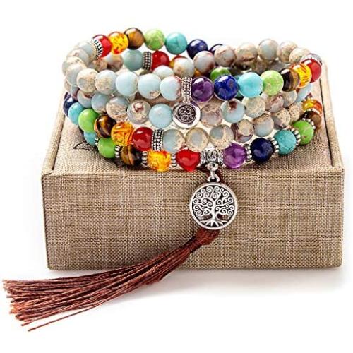 Mala Beads 108 Necklace Meditation Prayer Bead Tree of Life Chakra Stones Tibetan Bracelet