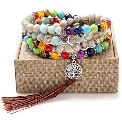 Mala Beads 108 Necklace Meditation Prayer Bead Tree of Life Chakra Stones Tibetan Bracelet