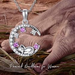 PEIMKO Lucky Elephant Necklace Elephant On The Moon Cute Animal Pendant Necklace Elephant Jewelry for Women Girl