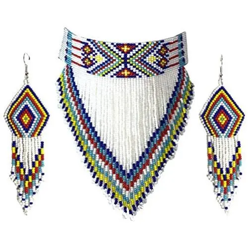 Native Style Seed Beads Beaded Choker Bib Statement Necklace Native Style Seed Beads Beaded Choker Bib Statement Necklace