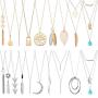 Yaomiao 20 Pieces Long Pendant Necklace Y Tassel Leaf Circle Bar Necklace Simple Bar Layer Tassel Y Charm Necklace Set for Women Girls